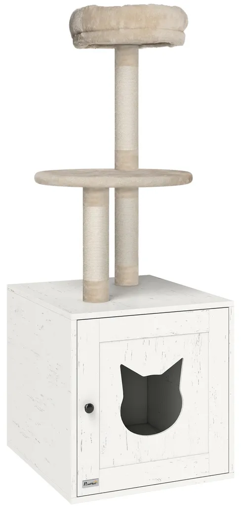 Arbre à chat d'appartement avec cache-litière fermé beige 129 cm - 11