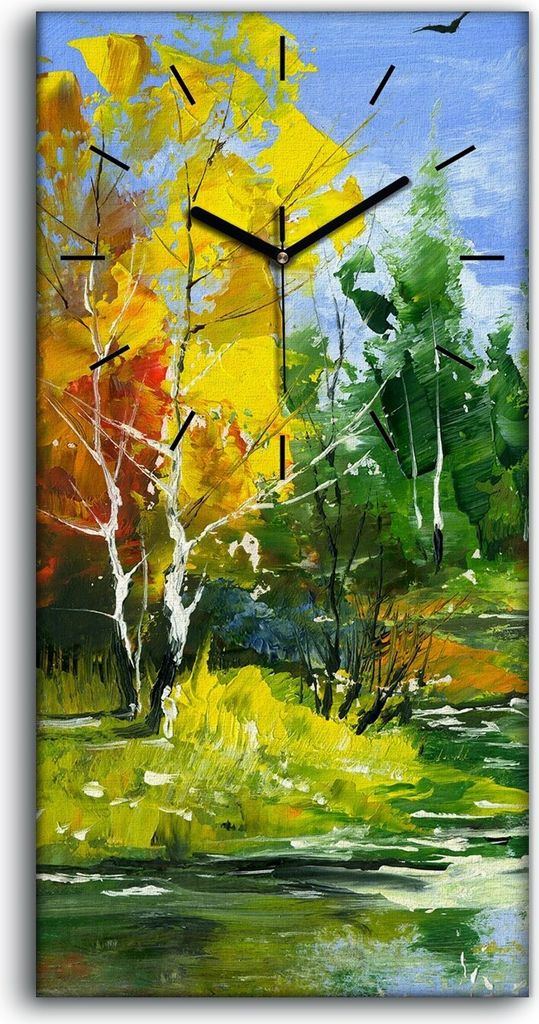 Leinwand Wanduhr Wandkunst Uhr Geräuschlos 30x60 Gemälde Wald Bäume Fluss Natur - schwarze Hände