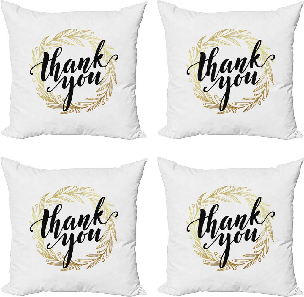 ABAKUHAUS Modern Kissenbezug Set (4 Stück), Vielen Dank, dass Sie Wörter Leaves, Moderner Doppelseitiger Digitaldruck, 45 cm x 45 cm, Gelb und Sc...