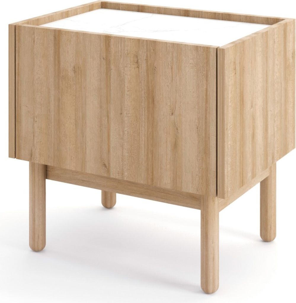Furniture24 Nachttisch Boho S50 Nachtschrank Nachtkästchen Riviera Eiche/Marmor Bianco