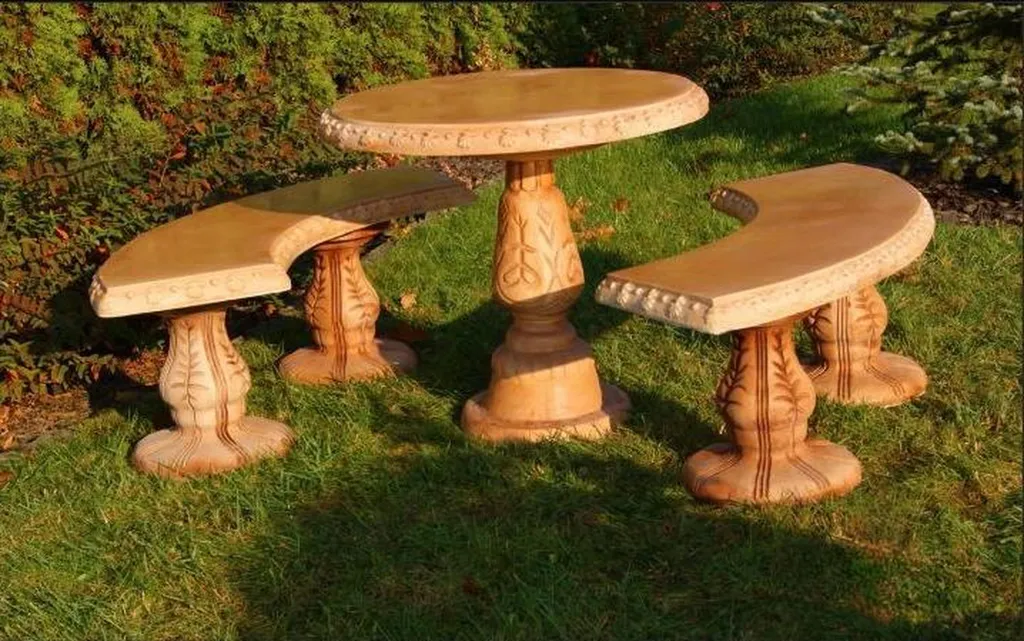 Mobilier de jardin table ronde en pierre naturelle décorative 110cm