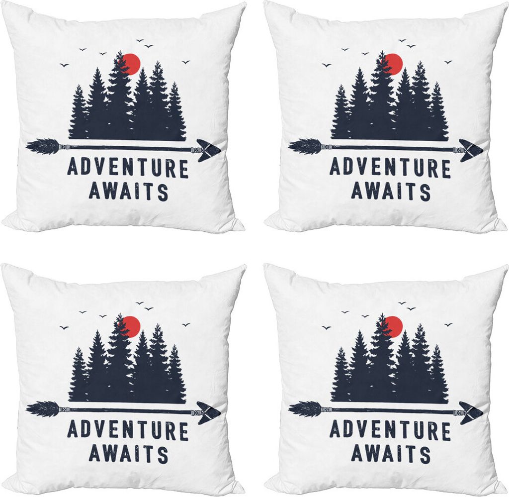 ABAKUHAUS Sprichwort Kissenbezug Set (4 Stück), Kalligraphie Bäume und Sun, Moderner Doppelseitiger Digitaldruck, 60 cm x 60 cm, Dunkelblau Grau ...