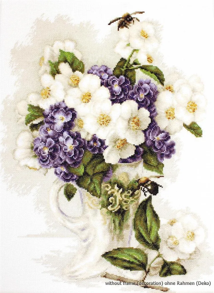 Kit Point de Croix Luca-S Jasmin Blumen Vase Broderie Comptée 29x38cm