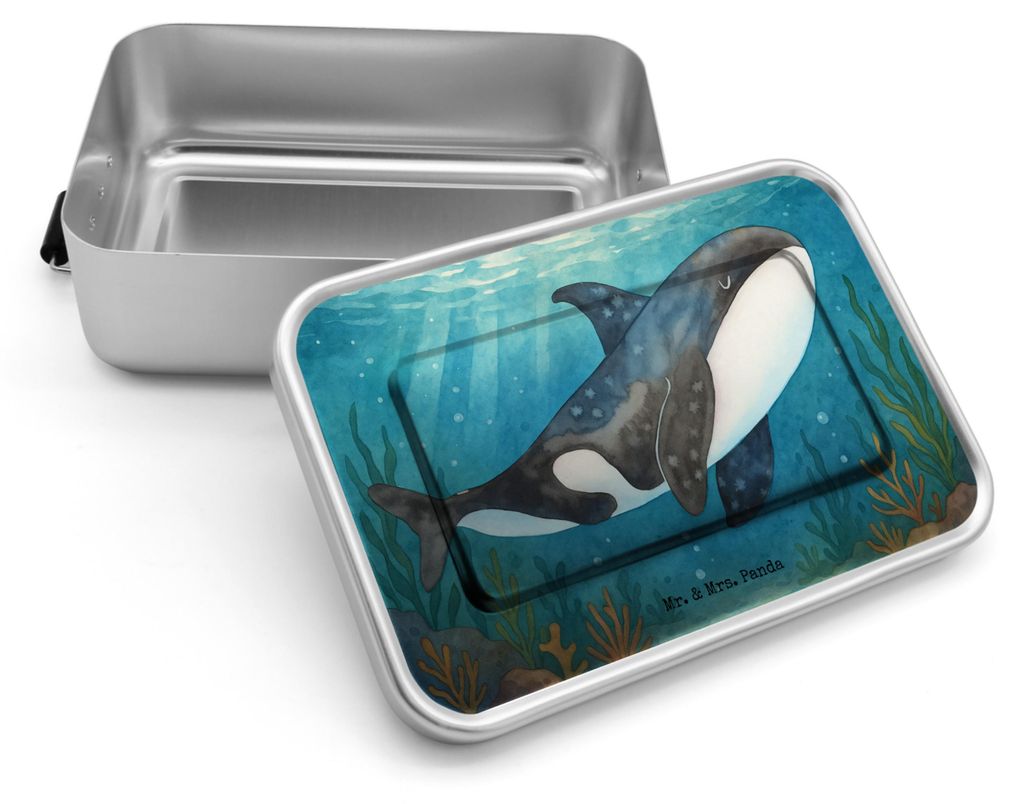 Mr. & Mrs. Panda Brotdose Metall Orca Design - Weiß - Geschenk, Butterbrotdose, Lunchdose, Neustart, Meer, Vesperbox, Startup, Wal, Snackbox, Moti...