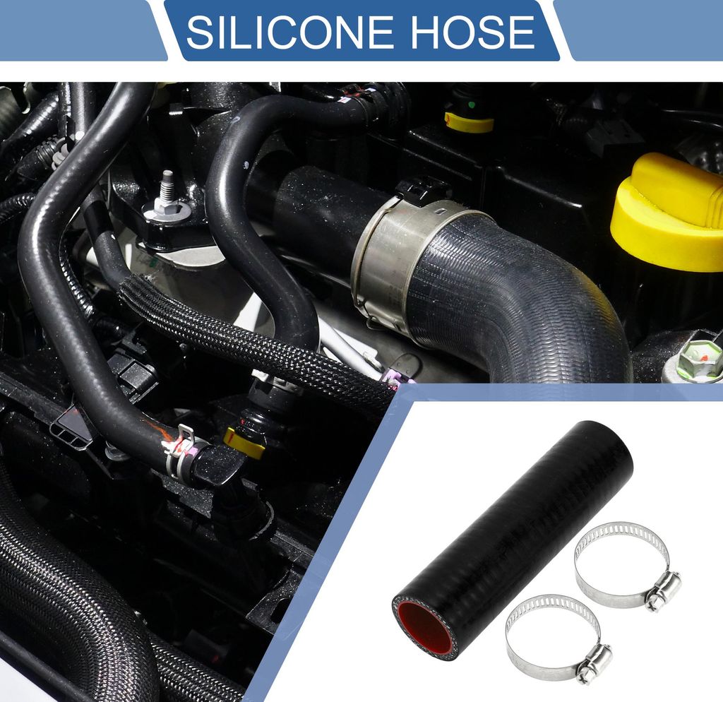 1 Satz 32mm/1,26" ID 150mm/5,91" Länge 0 Grad Schwarz Rot Auto Silikonschlauch mit Schellen Kühlmittelschlauch Universal