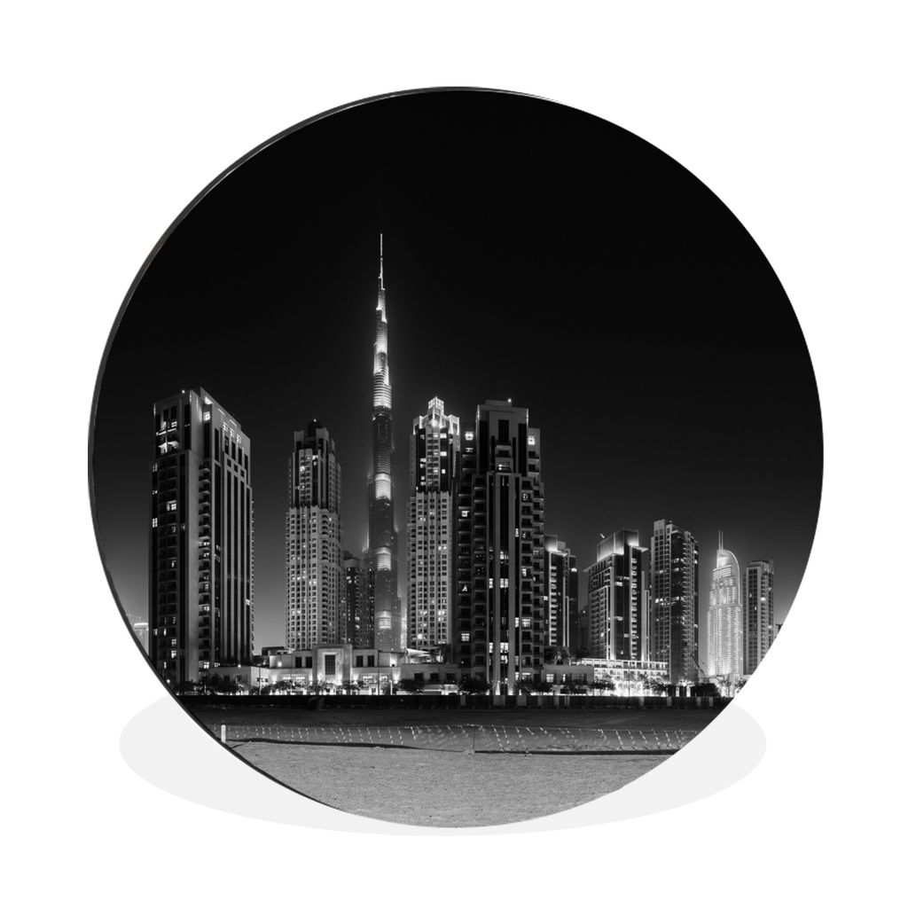 MuchoWow Aluminium Wandkreis Dubai - Skyline - Schwarz - Weiß Ø 60 cm Wanddeko Modern Wohnzimmer - Wand Kreis - Wandbild - Schlafzimmer - Alumi...