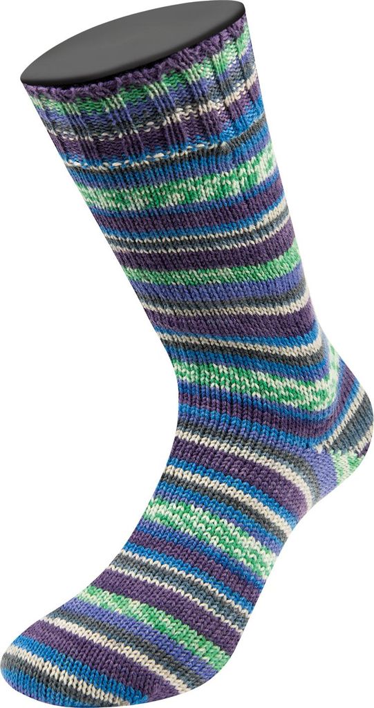 A single sock displayed on a mannequin leg.