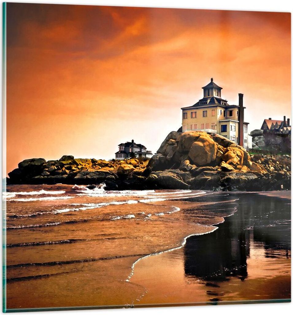 Bilder auf glas - Felsen Meer Sonnenuntergang Architektur - 70x70cm - Glasbilder - Wandbilder - Kunstdruck - Wanddekoration aus Glas - Glas Bilder ...