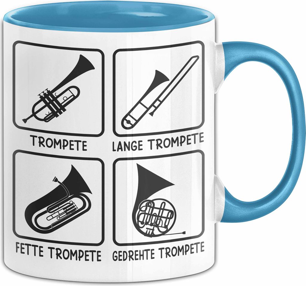 Arten von Trompeten Tasse Geschenk Trompeten-Spieler Geschenkdidee Posaunist (Blau)
