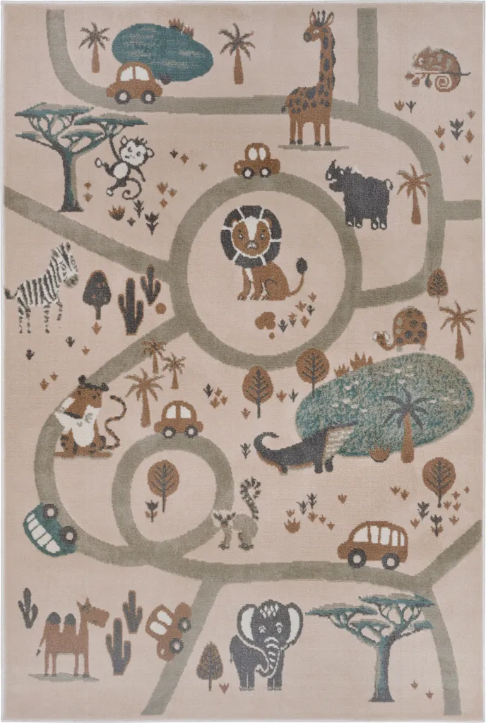 Grand tapis de chambre d'enfant Adventures 120x170 cm coloris beige