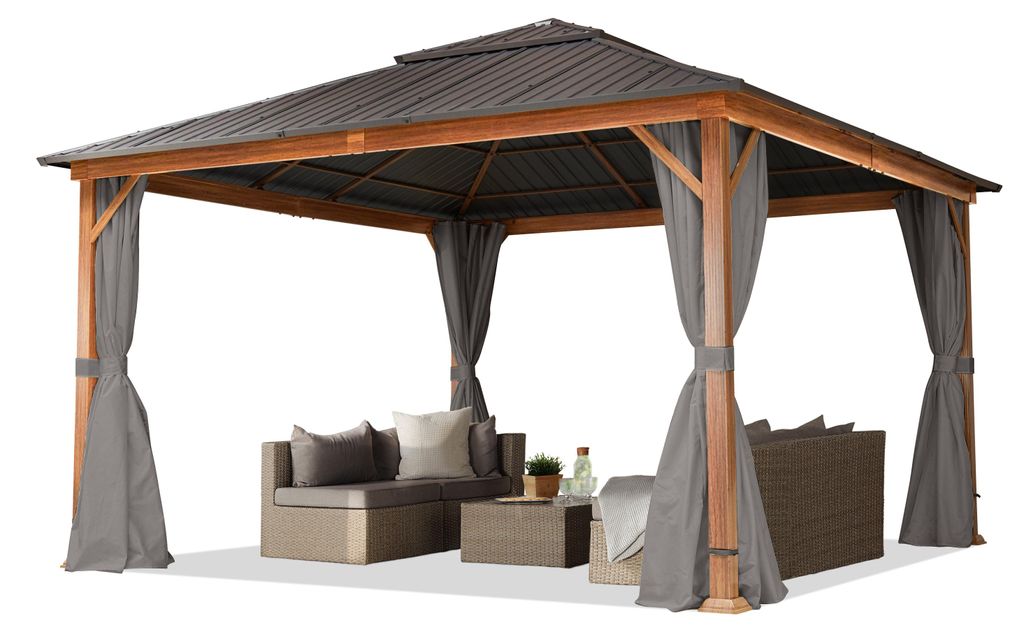 TOOLPORT Gazebo da giardino 4x4 m look legno, tetto Hardtop Immagine del prodotto 