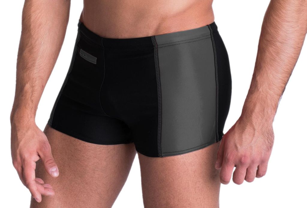 Aquarti Herren Badehose mit Reißverschlusstasche Badeshorts, Farbe: Schwarz / Grau, Größe: 4XL