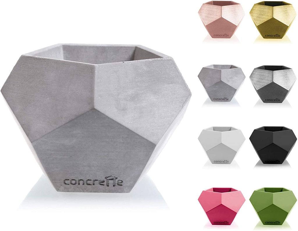 CONCRETTE Blumentopf Blumenkübel Zement-Pflanzkübel Übertopf aus Beton Square Geometric Ø 9 cm | Grau