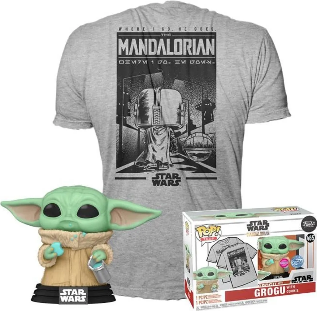 Tenue Fan Star Wars : Pack T-shirt Grogu Taille L et Pop Mandalorian