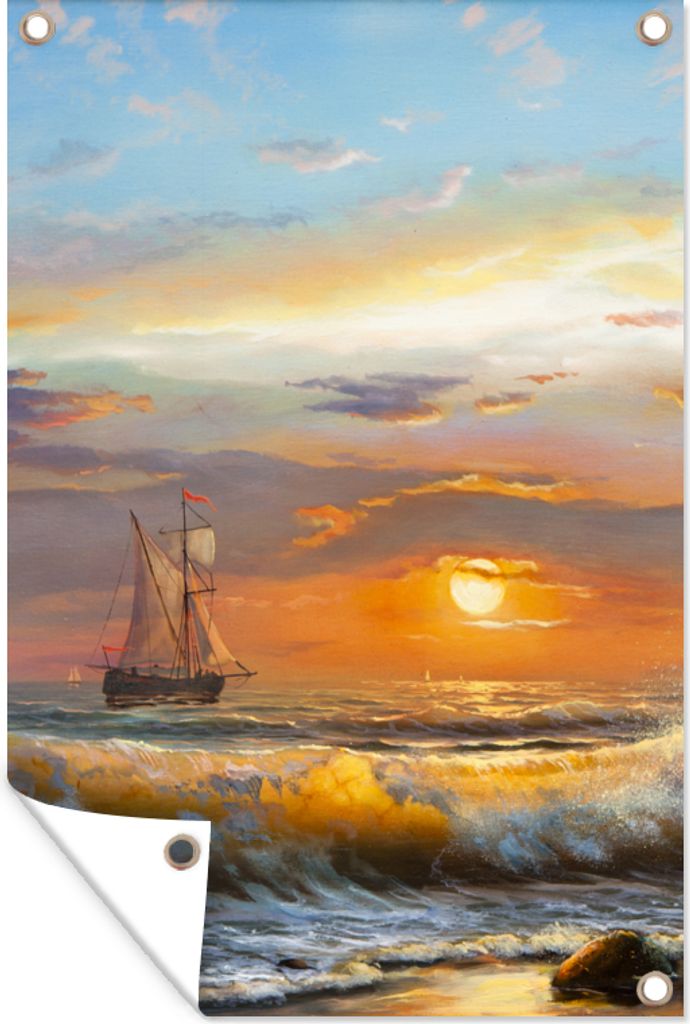 MuchoWow 40x60 cm Outdoor-Poster Gartendeko Sichtschutz Garten Poster für den Garten Malerei - Wasser - Segelboot - Ölfarbe