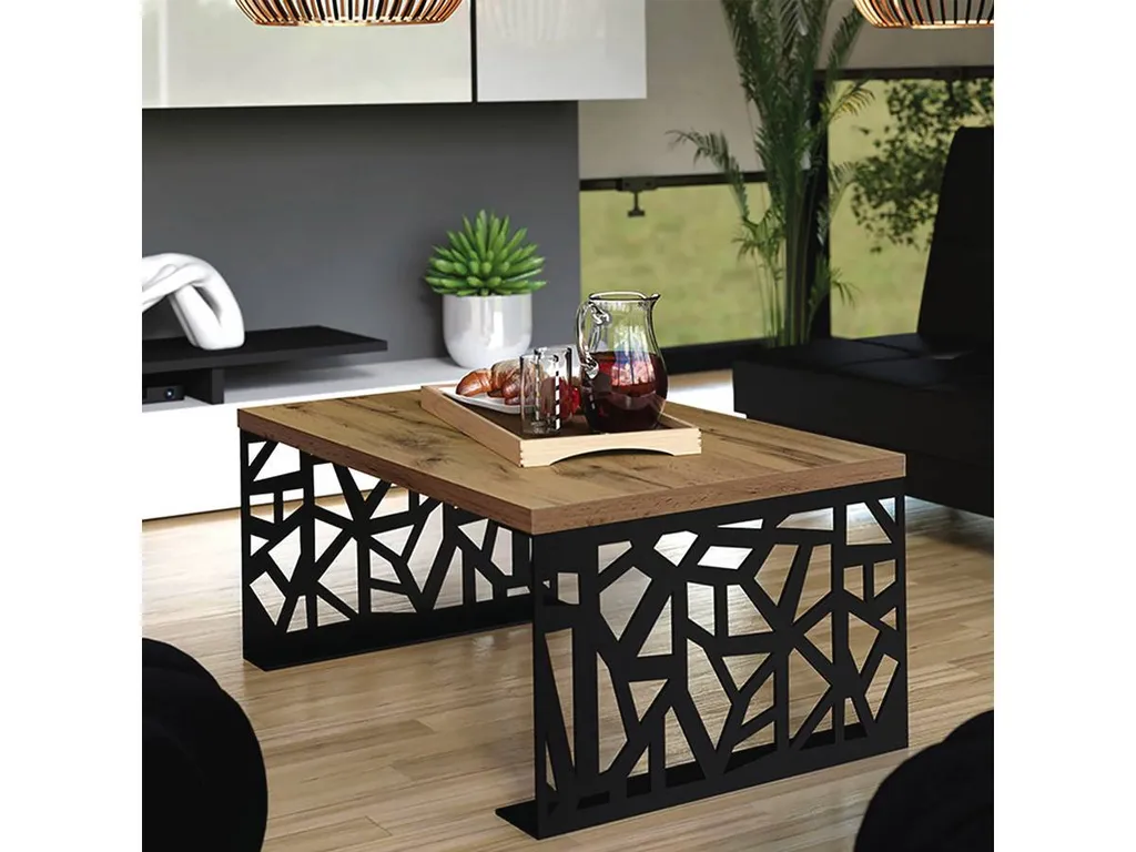 Table basse TOMAS bicolore noir et chêne - Design scandinave moderne