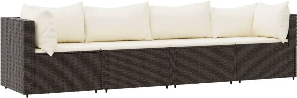 4-tlg. Garten-Lounge-Set mit Kissen Braun Poly Rattan