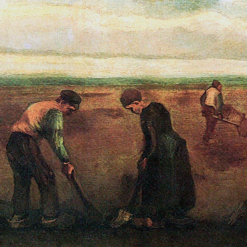 Vincent Van Gogh Kunstdruck Bild - Bauern Beim Kartoffelsetzen, 1884, Detail (70 x 70 cm)