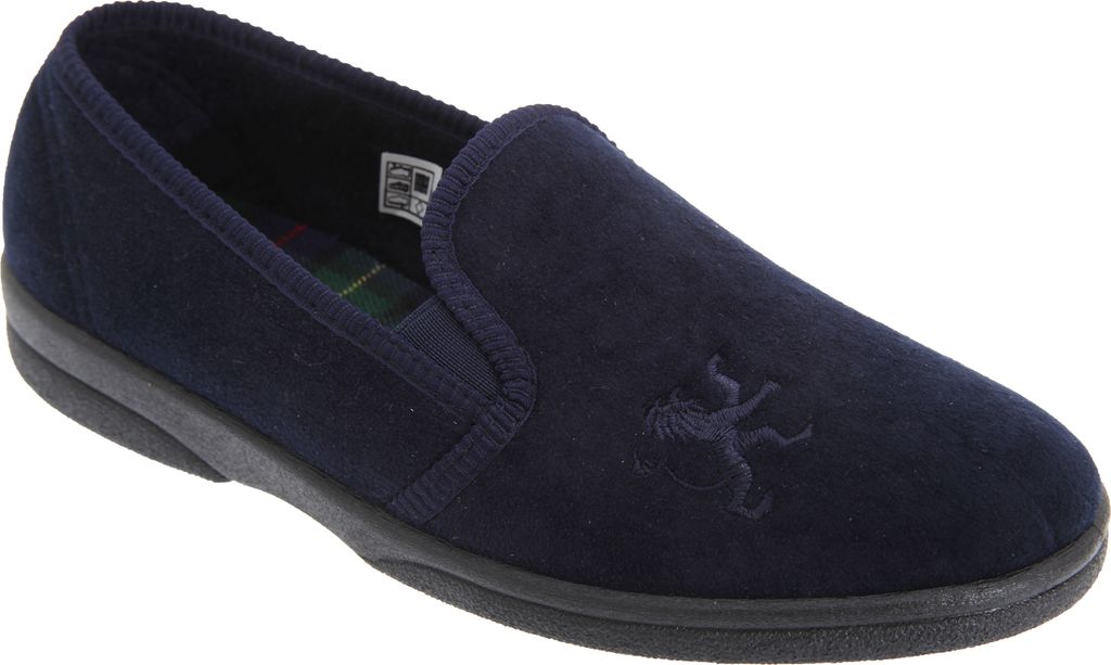 Sleepers Herren Frazer Hausschuhe / Pantoffeln mit Löwen-Motiv DF832 (44 EUR) (Marineblau)
