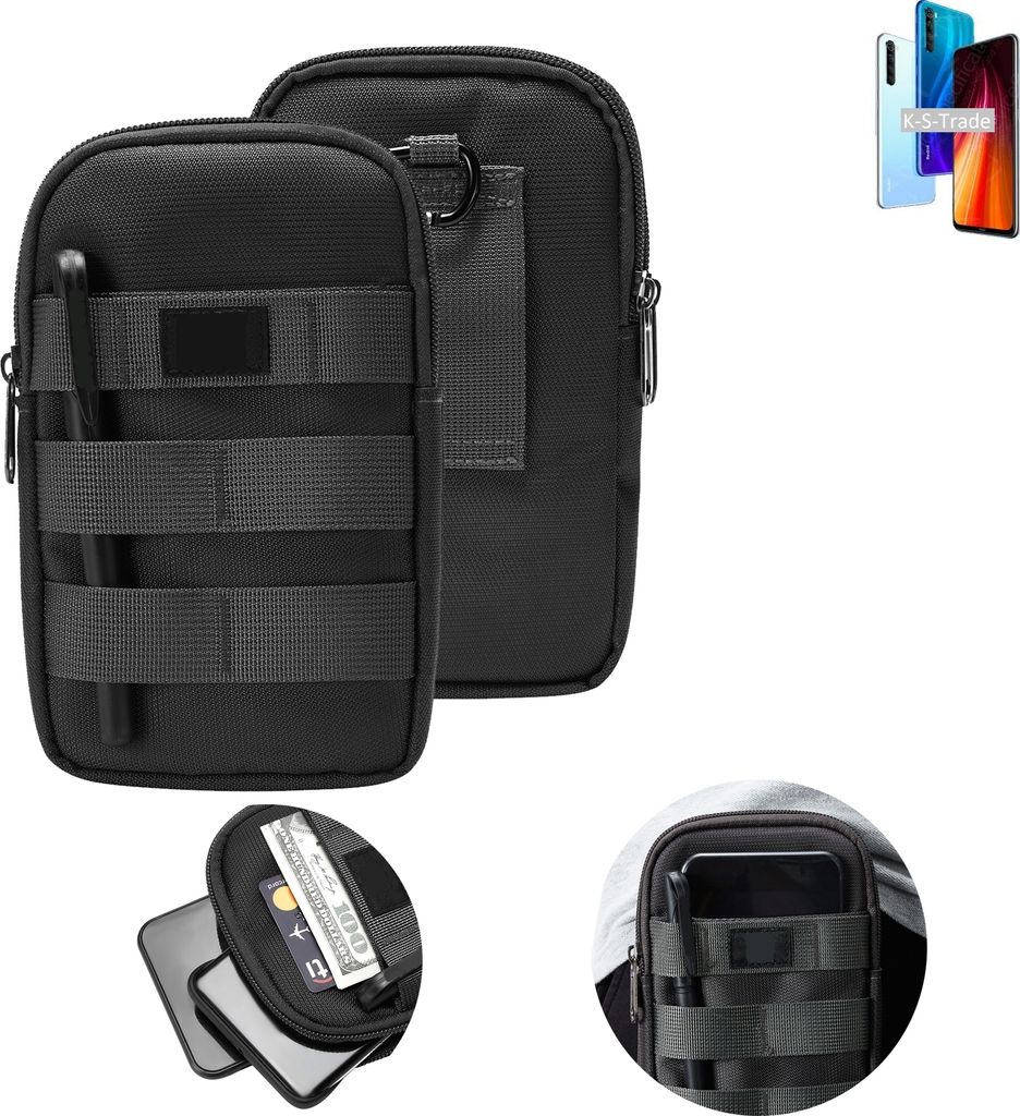 K-S-Trade Holster Gürtel Tasche kompatibel mit Xiaomi Redmi Note 8 2021 Handy Tasche Schutz Hülle dunkel-grau viele Fächer, 1x