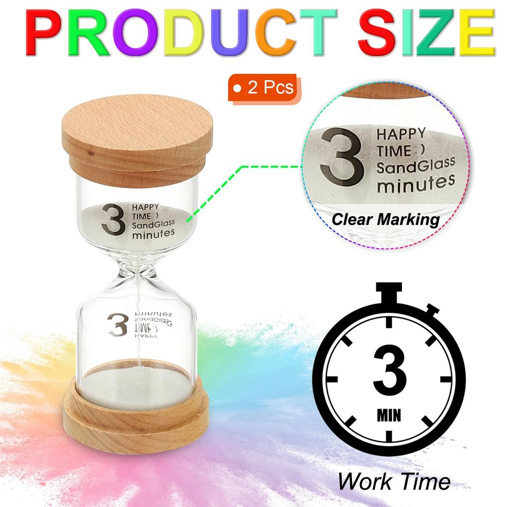 3 Minuten Sanduhr, 2 Stš¹ck Holz Sanduhr aus hochwertigem Borosilikatglas Sanduhr Sanduhr fš¹r Spiele, Klassenzimmer, Kš¹che, Bš¹ro, Wohnku...