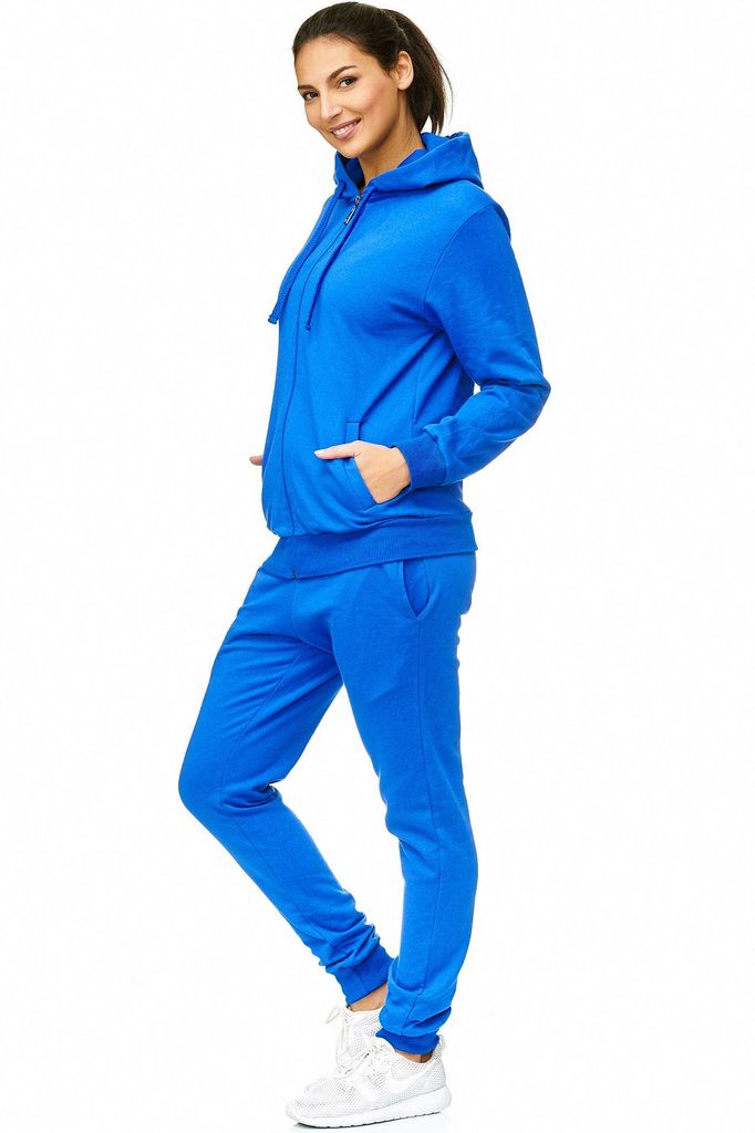 Damen Jogginganzug einfarbig 100% Baumwolle 586 Blau XXL