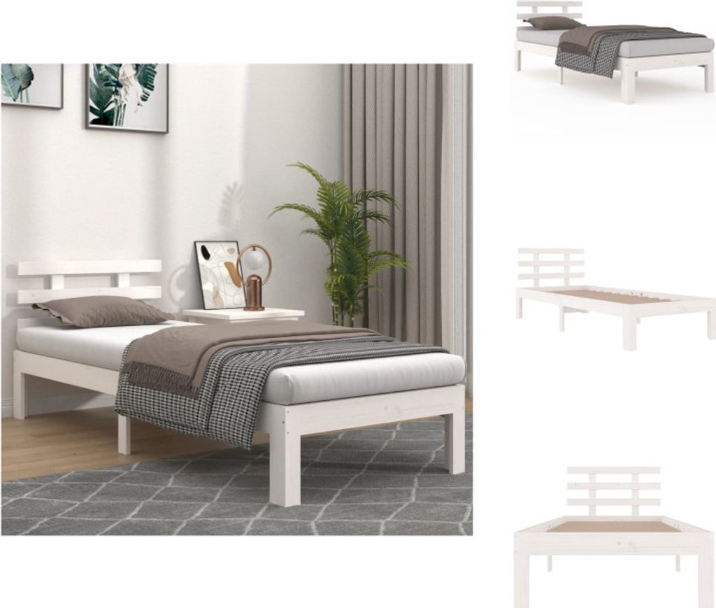 vidaXL Massivholzbett Weiß 75x190 cm - Betten & Bettgestelle