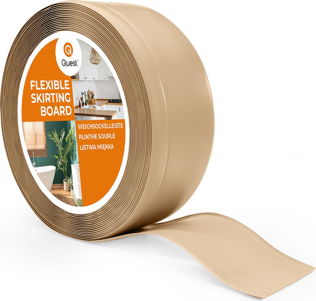 QUEST Weichsockelleiste ohne Klebeband 70x20mm, 5m, PVC Sockelleiste, Breite Knickleiste für Wände, Boden, Flexibel, Dekorativ, UV-beständig, sa...