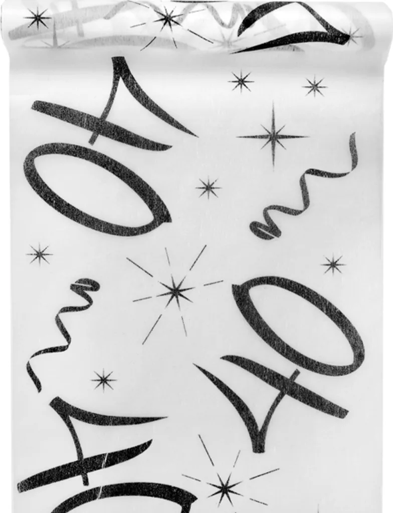 Chemin de table intissé 40 ans blanc et noir - Format rouleau 30cm x 5m