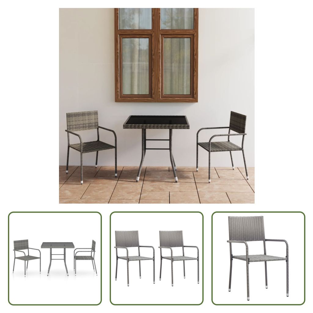 The Living Store 3-tlg. Garten-Essgruppe Poly Rattan Produktbild 