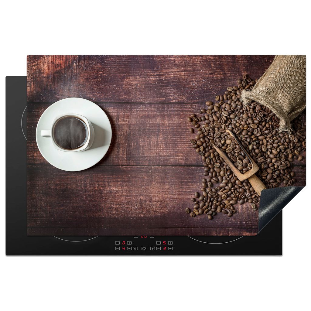 KitchenYeah Herdabdeckplatte Kaffee - Holz - Kaffeebohnen - Braun , 80x52cm, Küche Deko, Glaskeramikkochfeld Herdabdeckung, Abdeckplatte fùr Ko...