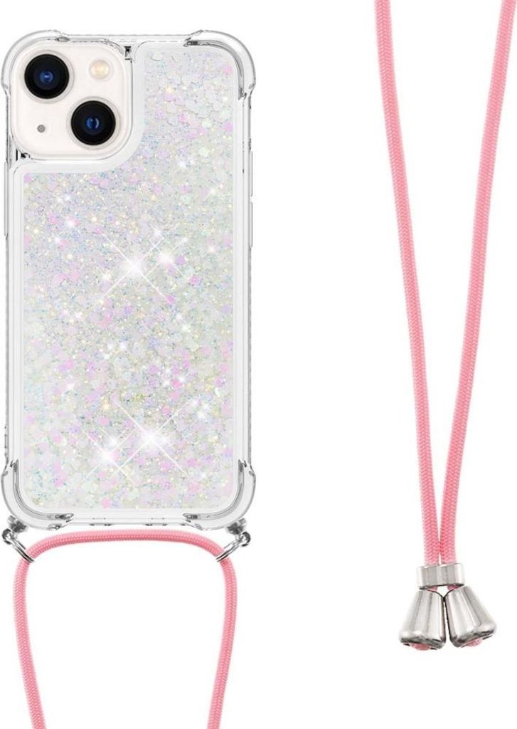 iPhone 14 Hülle - Coverup Liquid Glitzer Back Cover mit Handykette - Weiß
