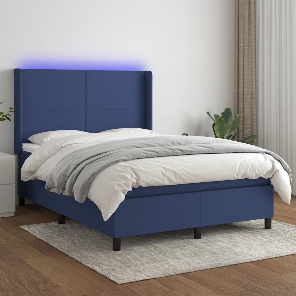 The Living Store Boxspringbett mit Matratze & LED Blau 140x190 cm Stoff
