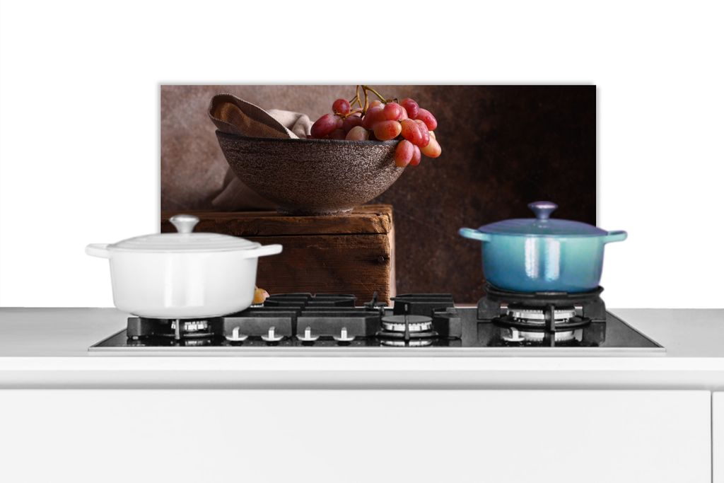 KitchenYeah Spritzschutz Küche - Küchenrückwand - Wandschutz für Herd und Spüle - Rustikal - Weintrauben - Schale - Stilleben - Obst 70x30 -...