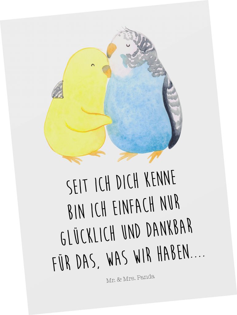 Mr. & Mrs. Panda Postkarte Wellensittich Liebe - Weiß - Produktbild 