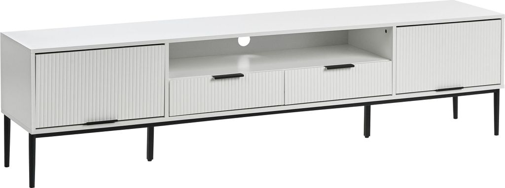 BELIANI TV-Möbel Weiß MDF Metallbeine Moderner Schrank Kabelmanagement Wohnzimmer