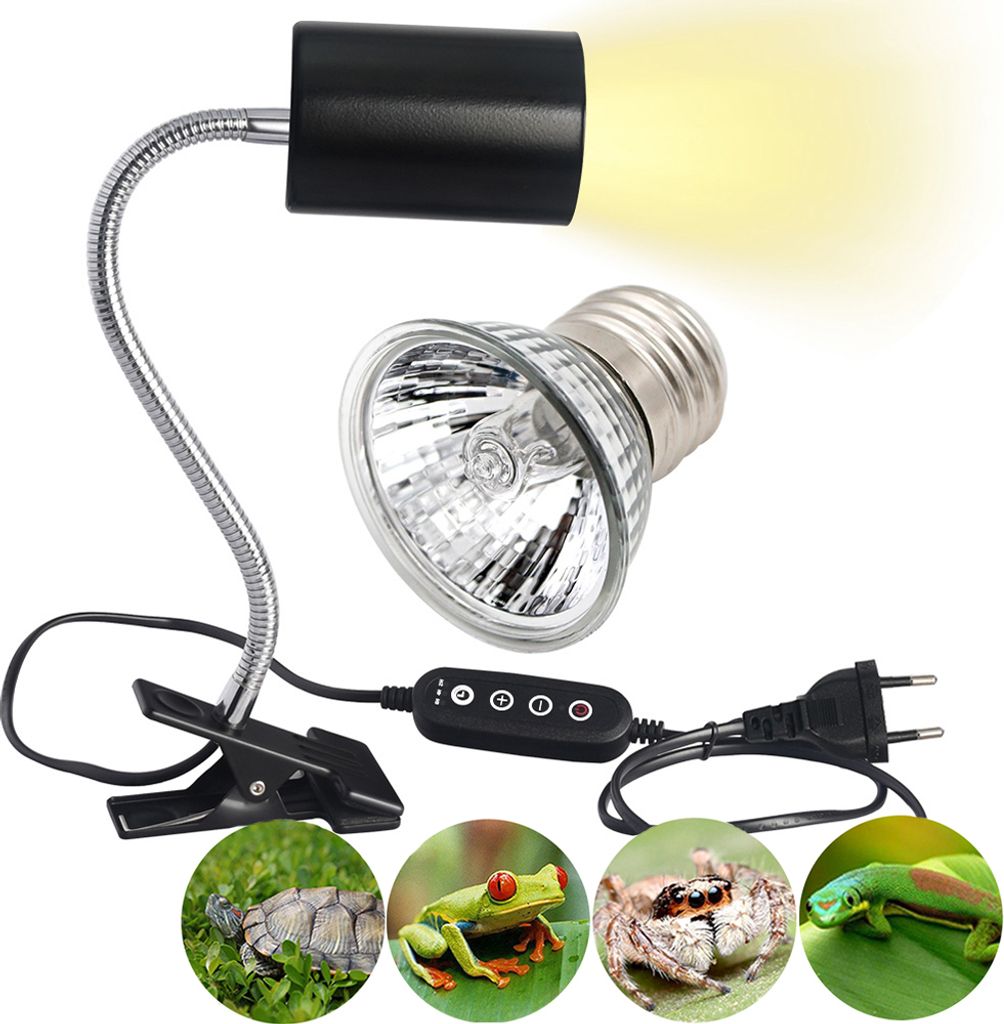 50W Reptile Pet Terrarium Brooder Heizlicht UVA UVB Dimmbar Wärmelampe mit Clip für Eidechse Snake Schildkröte