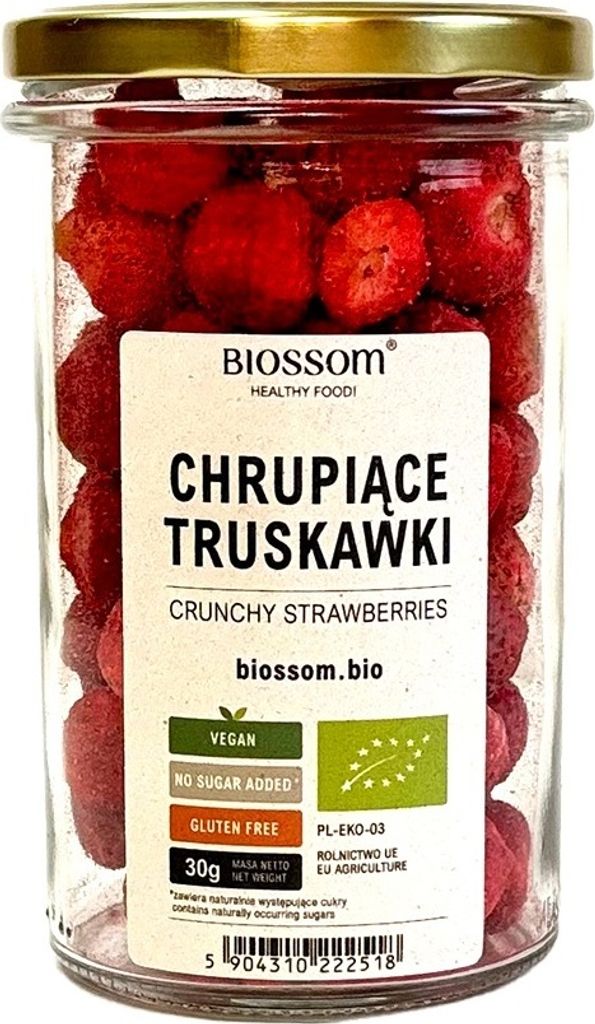 JAHODY SUŠENÉ MRAZOM, CHrumkavé, BEZLEPKOVÉ,30 g - BIOSSOM Obrázok produktu 