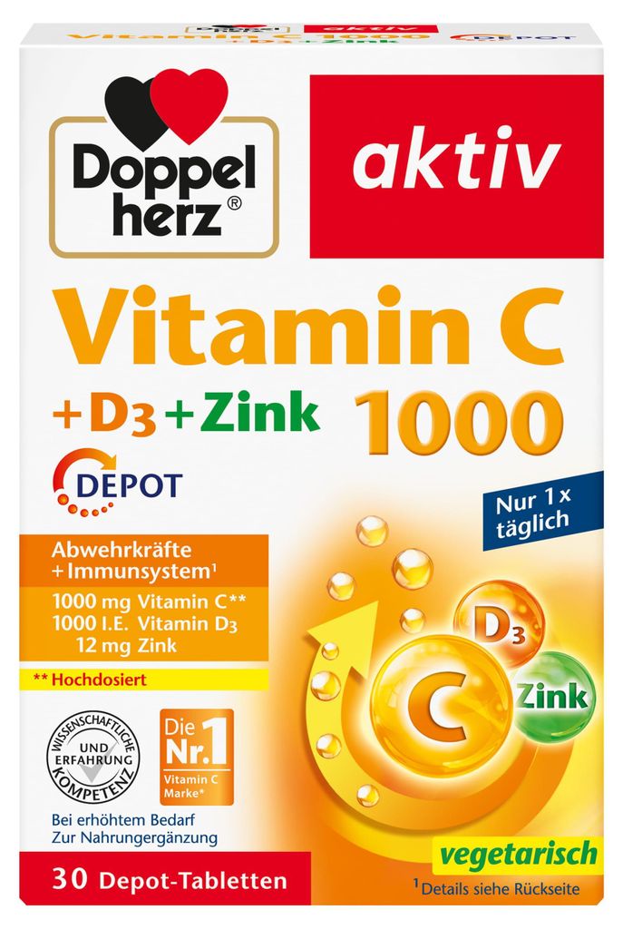 Doppelherz Vitamine C 1000+D3+Zinc Depot Comprimés 30 pc Image du produit 