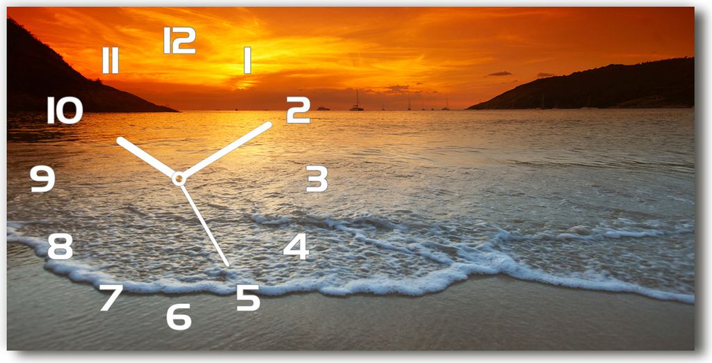Wanduhr aus Glas – 60x30 cm - Glasbild - Glasuhr - Gehärtetes Glas - weisse-zeiger - Sonnenuntergang Meer