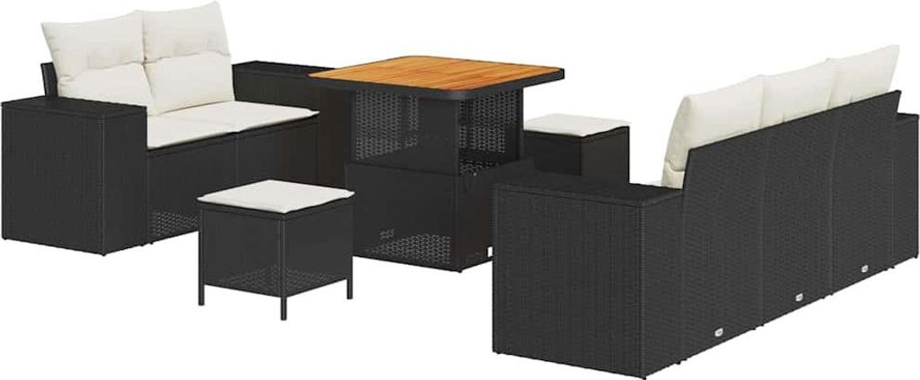 "2026 MODERNE" Gartensofa Set - Balkonmöbel/Loungeset - elegantes Design - mit Kissen 8 pcs Schwarz und Creme Poly Rattan - 221x204x85cm - Gartens...