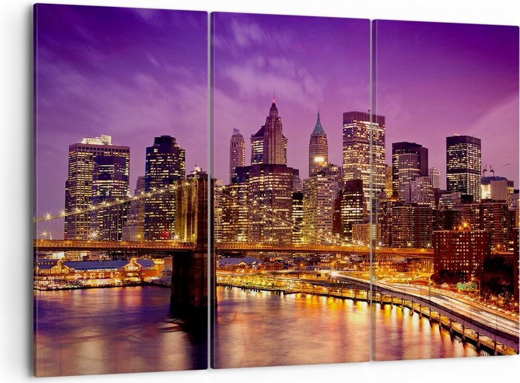 Bild auf Leinwand - Leinwandbild - New york nacht brooklyn brücke - 105x70cm - Wand Bild - Wanddeko - Leinwanddruck - Bilder - Kunstdruck - Wandde...