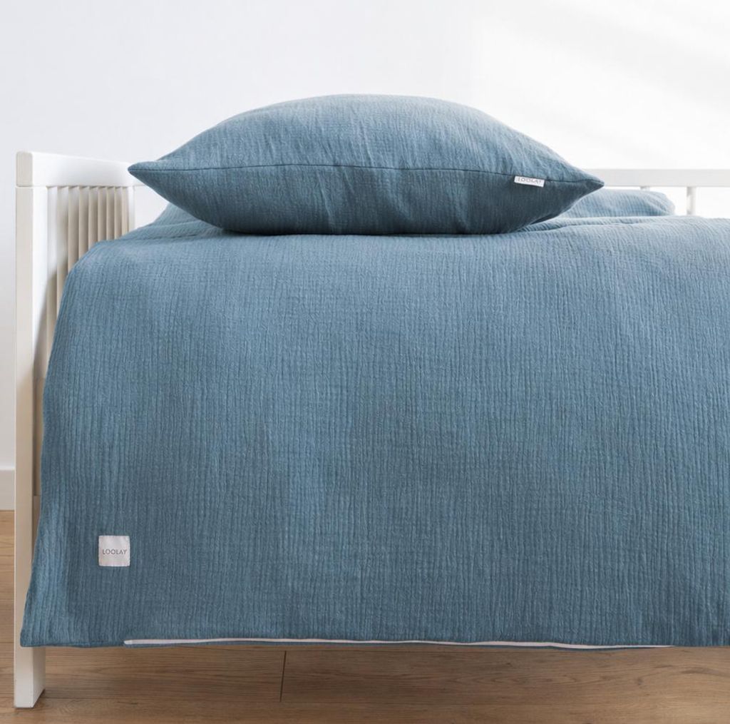 MUSSELIN Baby Bettwäsche 80x80 + 35x40 cm Blau - Kinderbettwäsche 100% Baumwolle, weich & atmungsaktiv für Wiege Kinderwagen LOOLAY