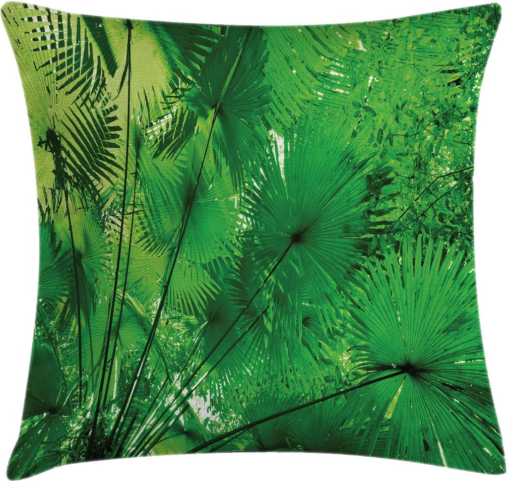 ABAKUHAUS Regenwald Kissenbezug, Pflanzen In Tropischer Umgebung Exotische Dschungel Atmosphäre Asian Natural Bild, 60 x 60 cm, Grün