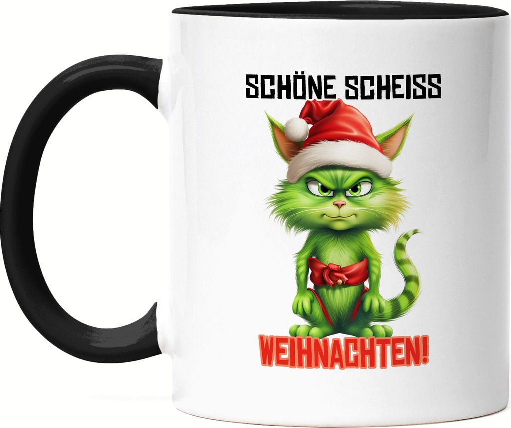 Schöne Scheiss Weihnachten Tasse Schwarz Katze Cat Weihnachtsmuffel Weihnachtsgeschenk für Katzenbesitzer