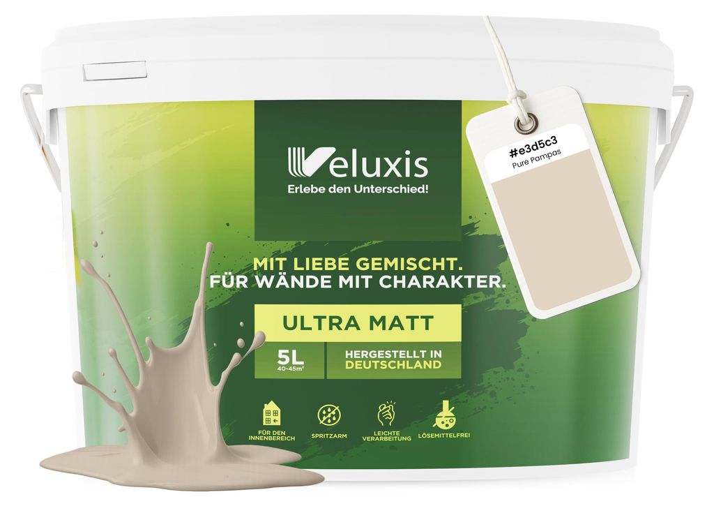 Wandfarbe Beige Creme Hellgrau Matt Innenfarbe – Deckkraft Klasse 1, VOC-frei, Ohne Grundierung, Tropfarm – Wohnzimmer & Schlafzimmer – 5L ...