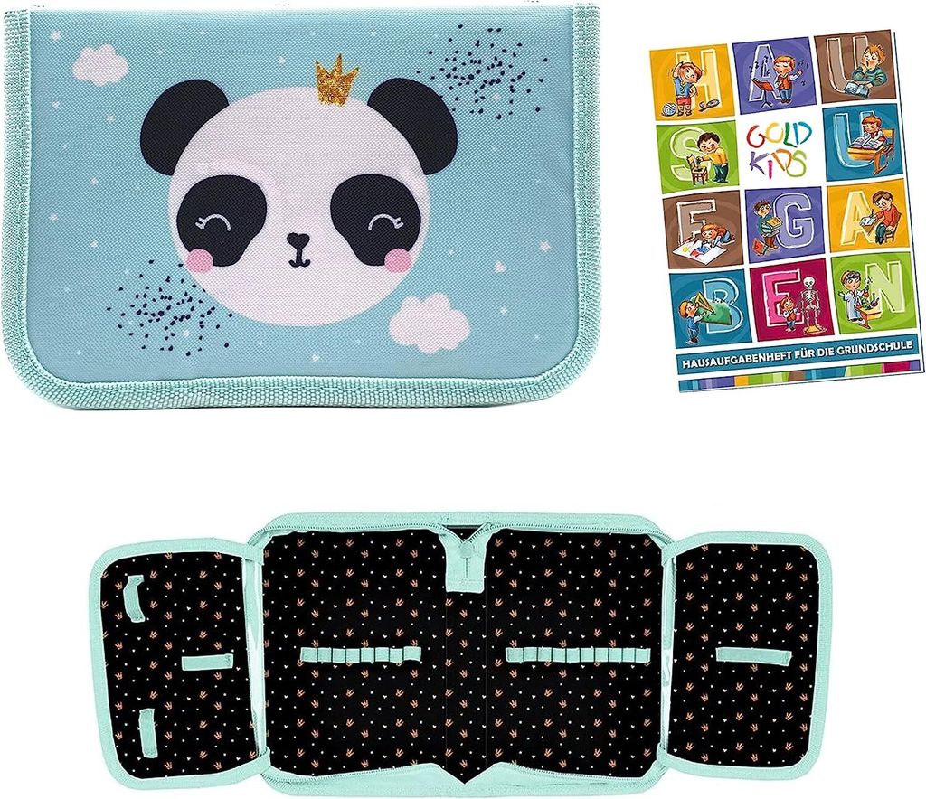 Federmappe Federmäppchen Federtasche Schüleretui Stiftetasche Schlamper-Etui Schul-Etui ohne Inhalt Panda inkl Hausaufgabenheft