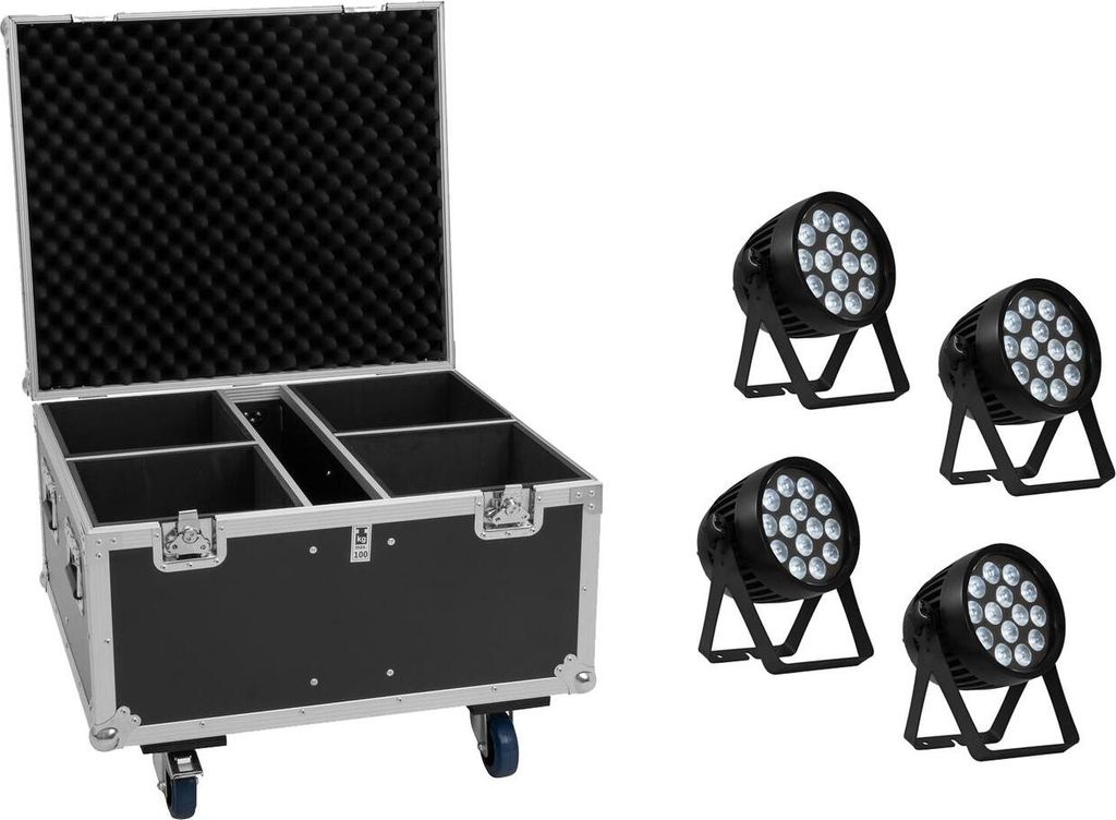 EUROLITE Set 4x AKKU IP PAR 14 HCL QuickDMX + Flightcase