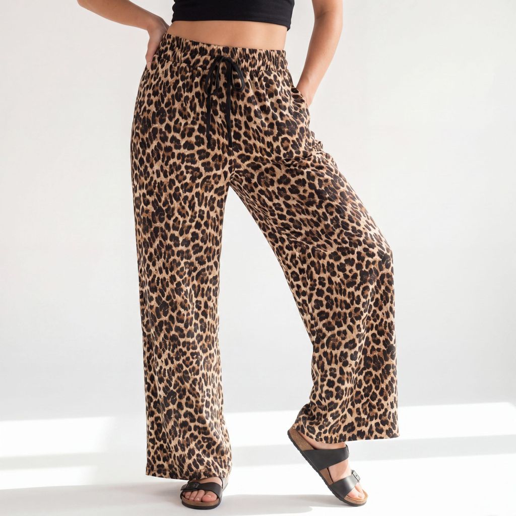 Palazzohose Damen Animal Look Sommerhose Leo Print Produktbild 