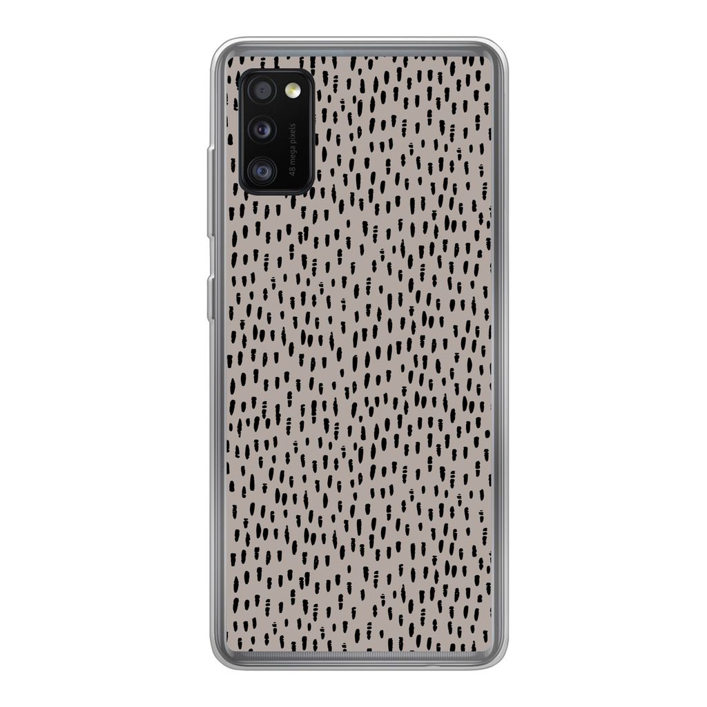 MuchoWow Handyhülle Schutzhülle Hülle für Samsung Galaxy A41 Polka dots - Braun - Schwarz Silikon Softcase Handy Hülle - Mobiltelefon